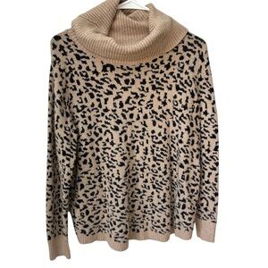 Rachel Zoe Cheetah Print Sweater Women’s Medium Beige/Black Cowl Neck